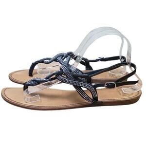 Fergalicious Women's 11 Crystal Accent Twist Strappy Sandals Black Bling Crystal